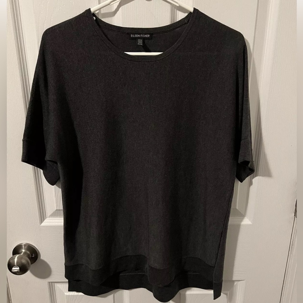 Eileen Fisher Women's Size XS Tencel High-low Elbow-sleeve Sweater In Dark Gray